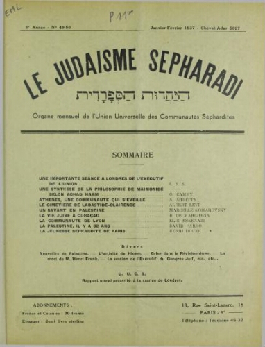 Le Judaïsme Sephardi N°49-50 (01 janvier 1937)
